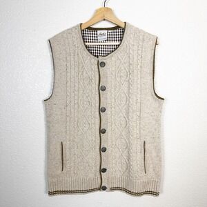 Fuchs Trachten Size L German Fisherman Grandpa Wool Cable Knit Waistcoat Vest